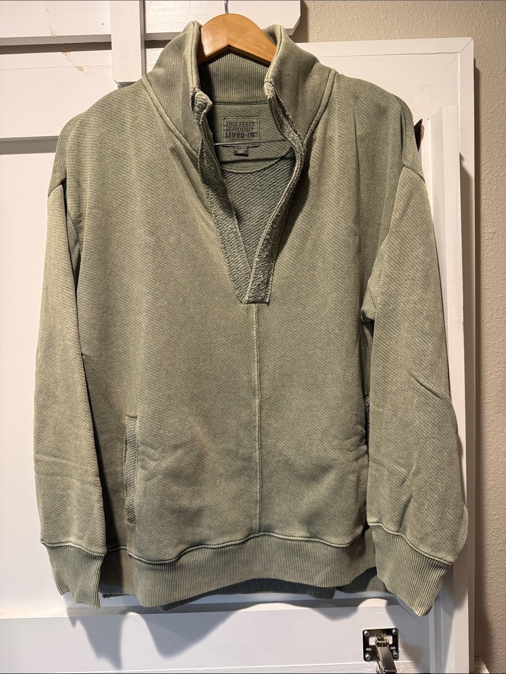 American Eagle Olive Green Oversized Collared Pullover Sweatshirt XS